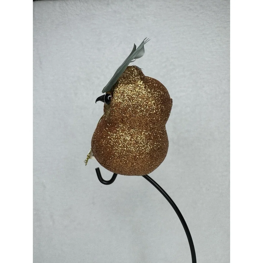 Pier 1 Glitter Owl Clip Ornament Gold Feather Christmas Winter Holiday Decor